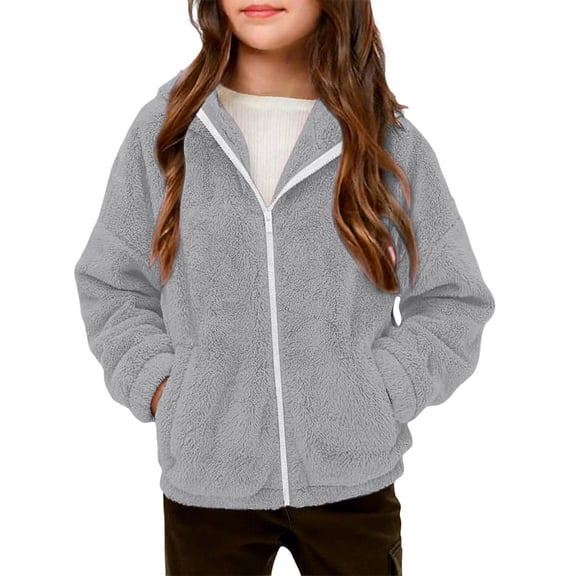 CAIVO Soft Cozy Zip Up Jacket For Girls Warm Outerwear For Cold Weather Toddler Kids With Pockets For Playground School Long Sleeve Versatile Coats