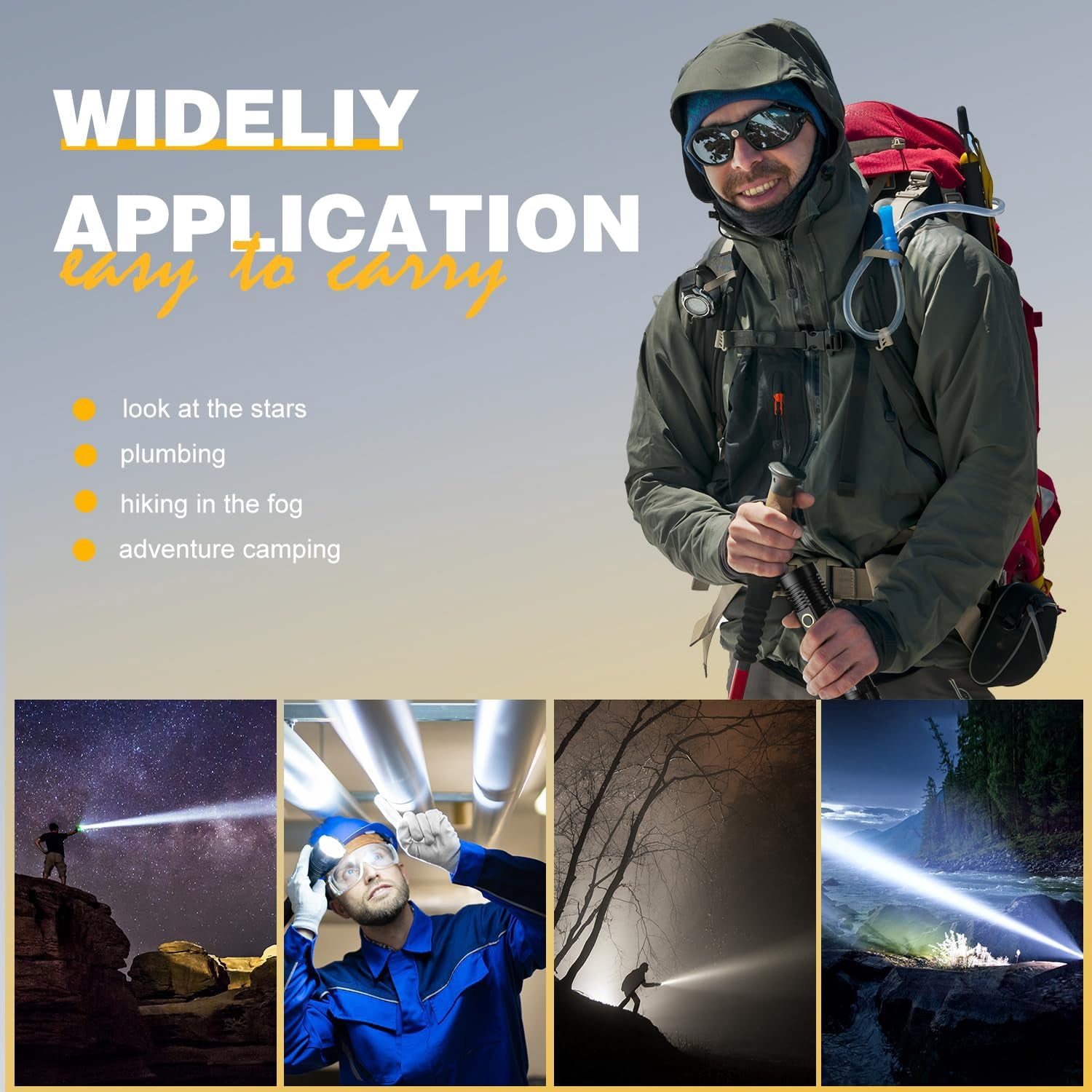 Rechargeable Flashlights，USB Zoomable 5Modes Spotlight Flashlight for Hiking, Camping