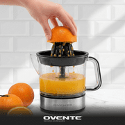 OVENTE Electric Citrus Juicer Machine with 2 Cones, 24 oz, Black JE2572B | Pressure Activated, Pulp Control and Easy Pour Spout, Juice Squeezer for Orange, Lemon, Lime or Grapefruit