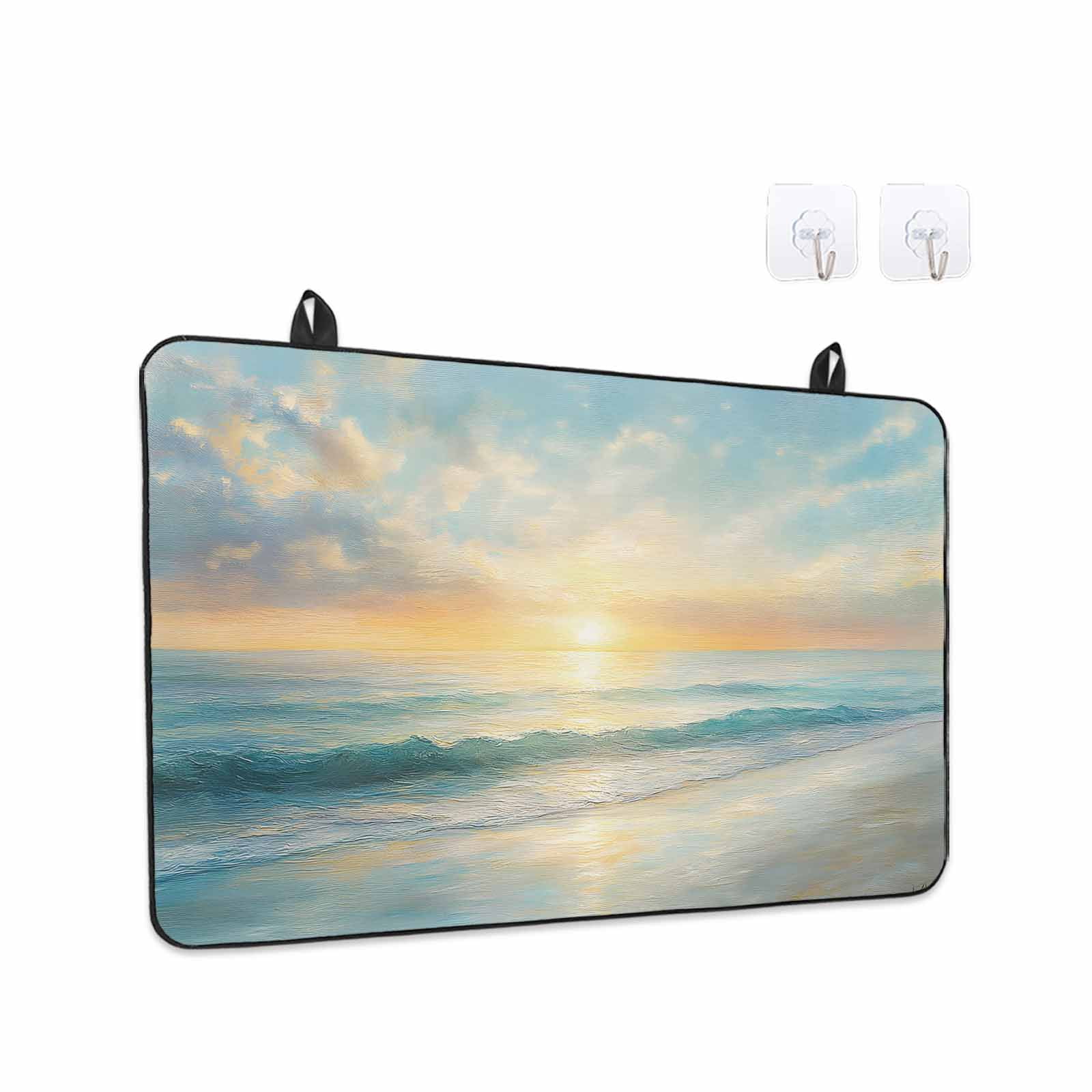 Ocean Sunrise Coastal Stove Top Cover for Electric Stove, Heat-proof & Non Slip Glass Top Stove Cover Protector, Summer Beach Abstract Art Kitchen Flat Cooktop Rubber Mat 24x21 Inches