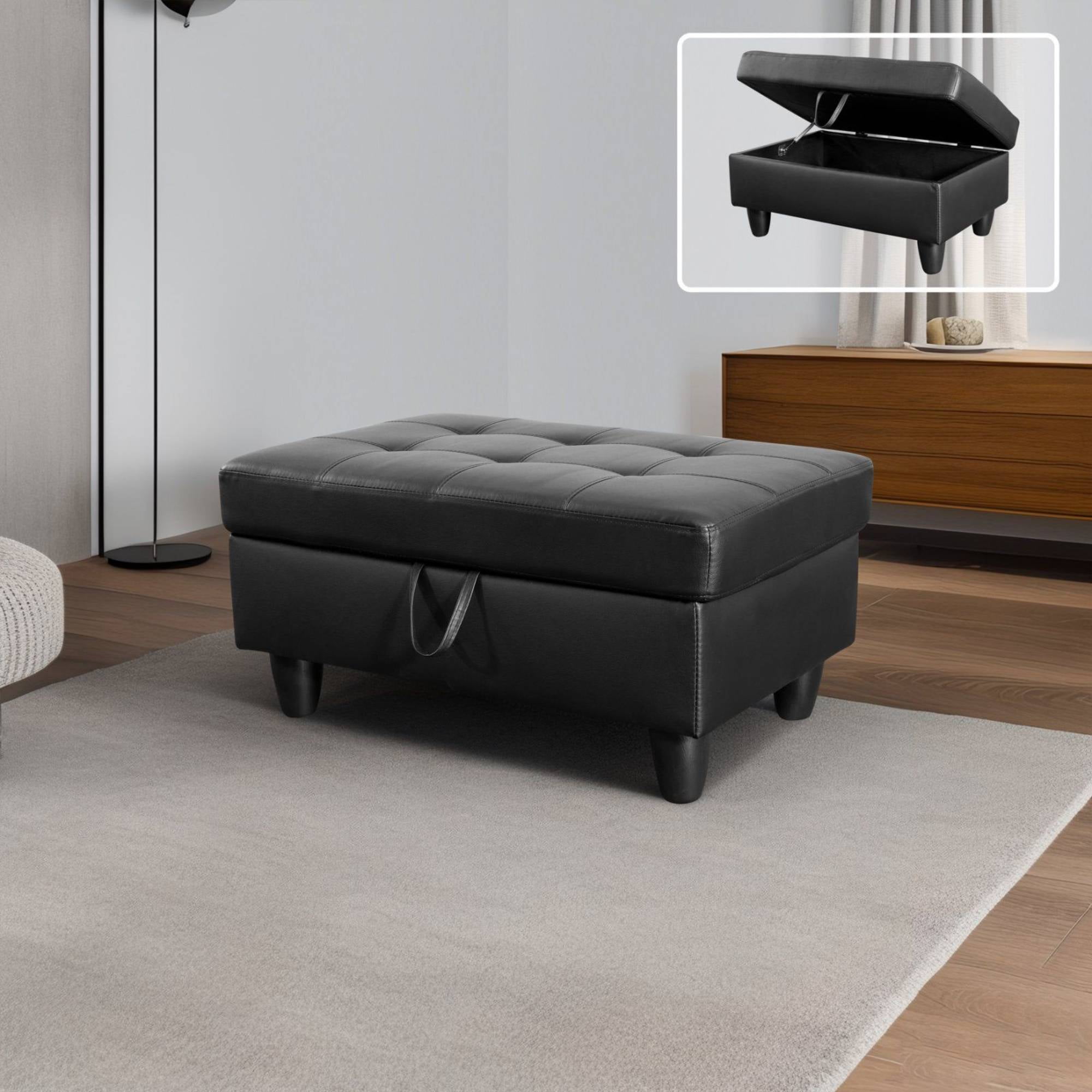 Modern Sectional Sofa Couch, 4-Seaters Leather Sleep Sofa with Right Chaise Lounge , Ottoman Furniture Sets for Living Room