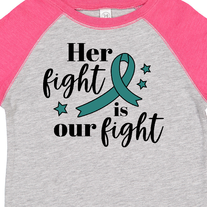 Inktastic Ovarian Cancer Her Fight is our Fight with Teal Ribbon Boys or Girls Toddler T-Shirt - image 3 of 4