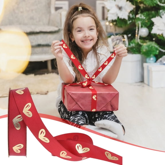0.59in Gold Foil Printed Heart Ribbon, 10 Yards per Roll DIY Satin Ribbon, Perfect for Gift Wrapping, Bouquets, Baking Decor & Handmade Crafts, Romantic and Shiny Decoration Ribbon, Red, 1pc