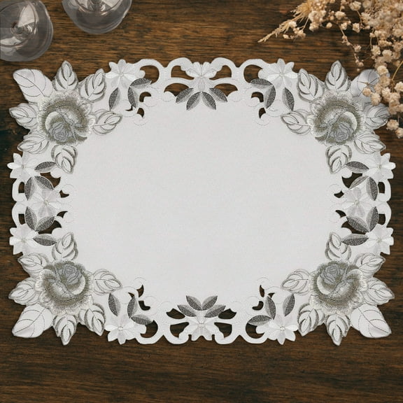 Decozen Placemats Set of 6 Dining Table Linen Ivory 14"x20" Rectangle Polyester - Alois Collection