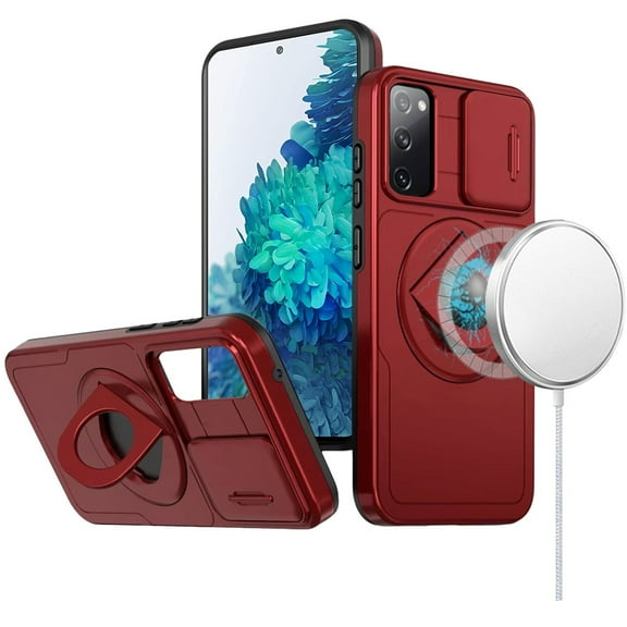 Designed for Samsung Galaxy S23 Ultra Full Coverage with Camera Window, Magnetic Circle, Rotatable Ring Stand, MagSafe Compatible, Shockproof Hybrid Protectiv Phone Case Cover - Red