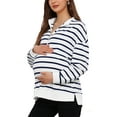 thumbnail image 4 of INSPIRE CHIC Womens Maternity Blouse Cotton Mock Neck Shirt Half Zip Long Sleeve Tops Side Slit Striped Turtleneck Pregnancy M Blue, 4 of 6