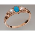 thumbnail image 2 of LBG British Made 9k Rose Gold Natural Turquoise & Cultured Pearl Womens Trilogy Ring - 33 size options - Sizes 4 to 12 Available, 2 of 5