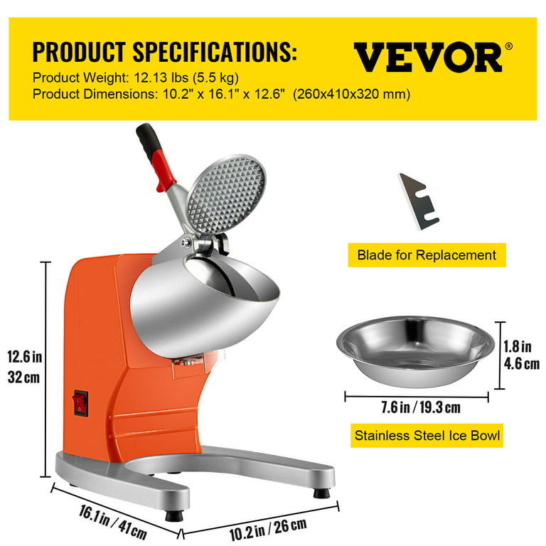 VEVOR 1150 oz. Commercial Ice Crusher 440 LBS/H 300W Black Snow Cone  Machine Stainless Steel Shaved Ice Machine, 110V SBJ300XTDBK000001V1 - The  Home Depot