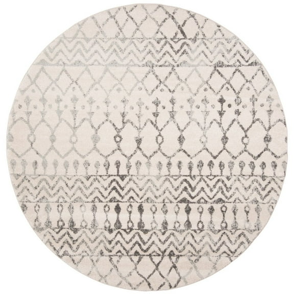 SAFAVIEH Tulum Glen Moroccan Geometric Area Rug, 8' x 8' Round, Ivory/Grey