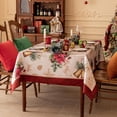 thumbnail image 5 of Softalker Christmas Satin Rectangle Tablecloth, Winter Red Poinsettia Holly Bells Table Cloth, Bright Silk Heavy Weight Fabric Table Cover for Dining, Party Decor, DMFlowerBell 60 x 102 Inch, 5 of 6