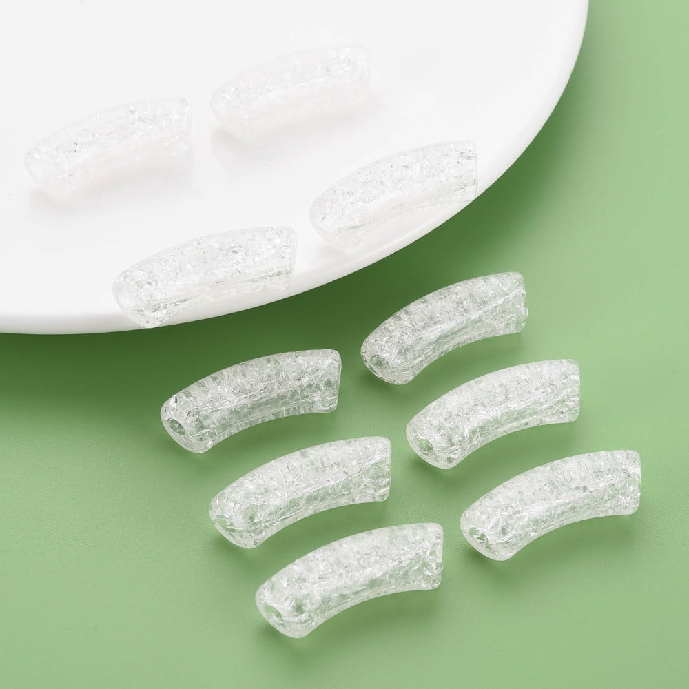 Transparent Crackle Acrylic Beads Curved Tube White 35x11.5x13.5mm Hole: 3.5mm about 148pcs/500g