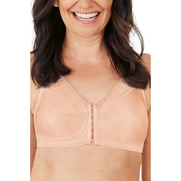 Amoena Womens Nancy Wire-Free Front Closure Pocketed Mastectomy Bra Rose Nude 32B