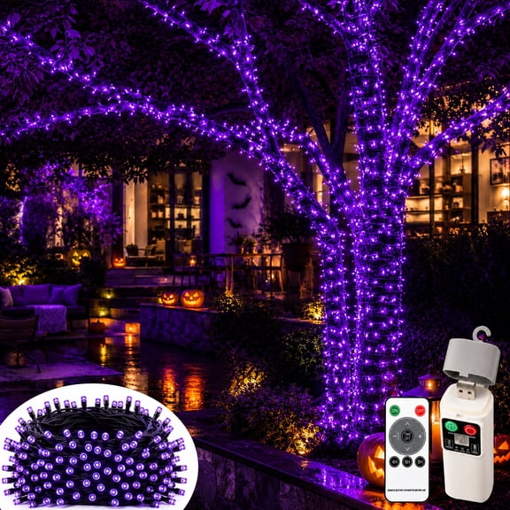 Rechargeable Halloween String Lights Battery Operated, 42.65FT 120 LED Purple Fairy Lights with Remote & Timer, USB Recharge Halloween Decorations Lights for Indoor Outdoor Bedroom Spooky Party Decor