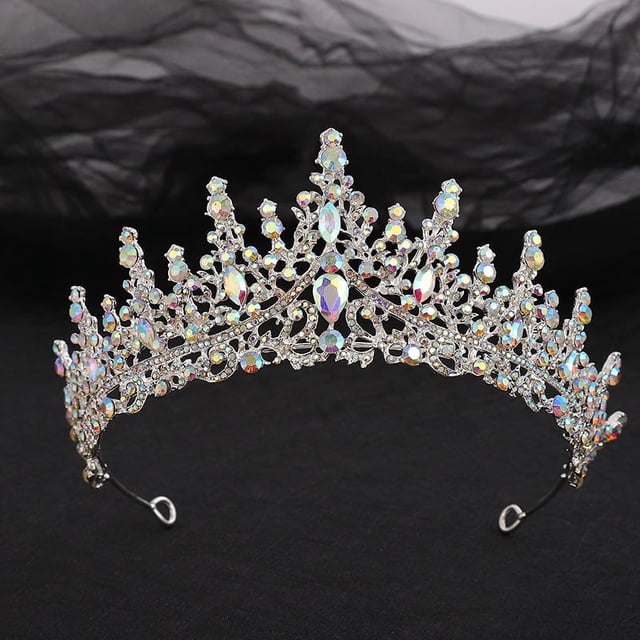 Nvzi Tiara de boda para novia, diadema de princesa, corona de novia, joyería para el cabello con diamantes de imitación de cristal,graduación, boda, fiesta de disfraces (AB)