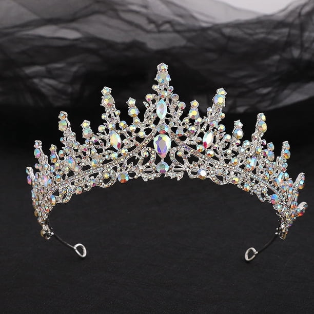 Nvzi Tiara de boda para novia, diadema de princesa, corona de novia, joyería para el cabello con diamantes de imitación de cristal,graduación, boda, fiesta de disfraces (AB)