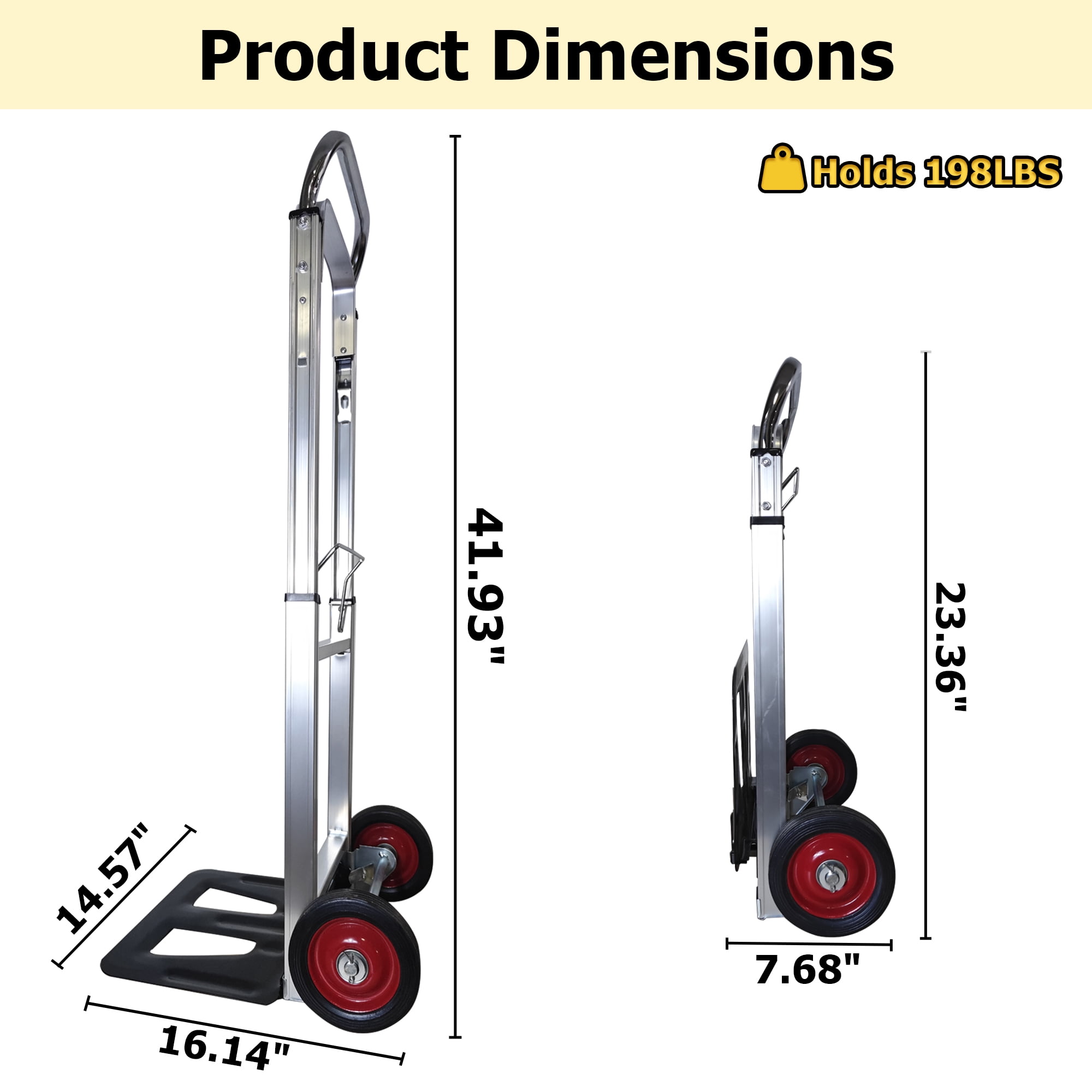 LiviNest Heavy-Duty Folding Hand Truck: 198LBS Capacity & Folds Flat - Portable Dolly Cart for Home Moving & Garage - Aluminum Collapsible Hand Cart with Telescoping Handle