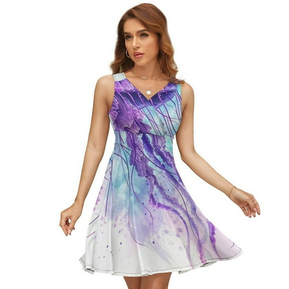 Watercolor Jellyfish Dress Fashion Beach Long Dresses Female Party Printed Sundress