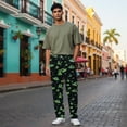 thumbnail image 4 of Men's pajama pants with cute alien and UFO patterns， soft home pajama pants， casual and comfortable loose fit pajama pants， elastic waistband， the ideal gift for birthdays and holidays., 4 of 10