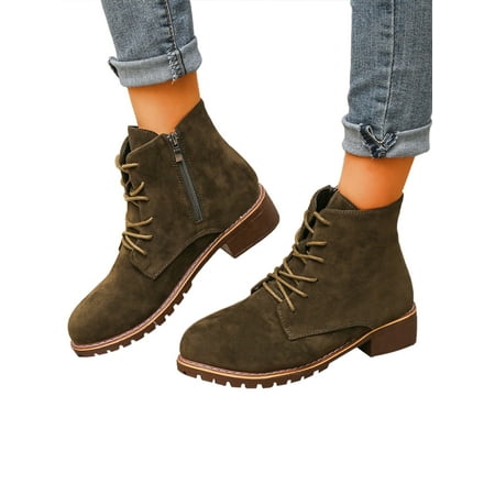 

Womens Low Heel Ankle Boots Western Cowgirl Thick Rubber Outdoor Walk Boot