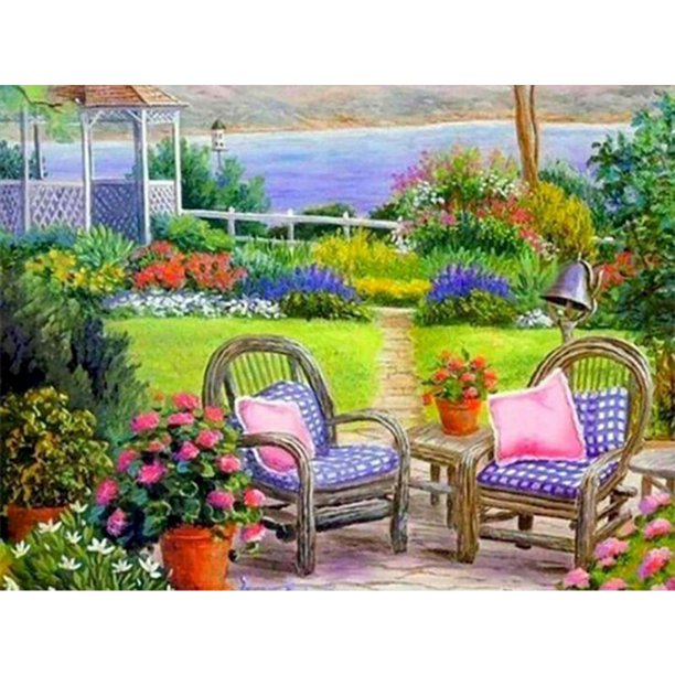 Cuadros Decorativos Pintura de diamantes 5D sillas de jardín diamantes de imitación redondos imagen de mosaico artesanal DIY JShteea Nuevos Originales