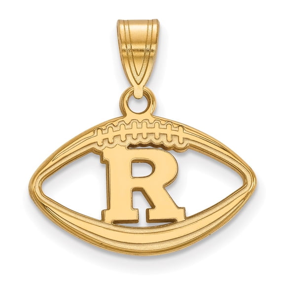 Sterling Silver & Gold Plated LogoArt Rutgers University Letter R Football Pendant Charm
