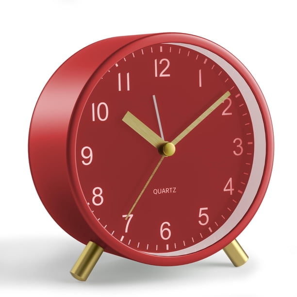 Reloj Despertador Analógico JALL Súper Silencioso 10 cm con Luz Nocturna Rojo