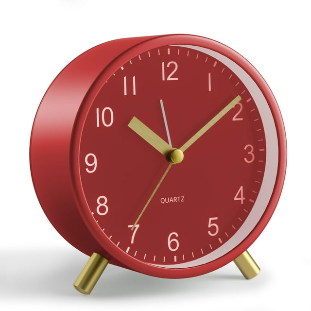 Reloj Despertador Analógico JALL Súper Silencioso 10 cm con Luz Nocturna Rojo