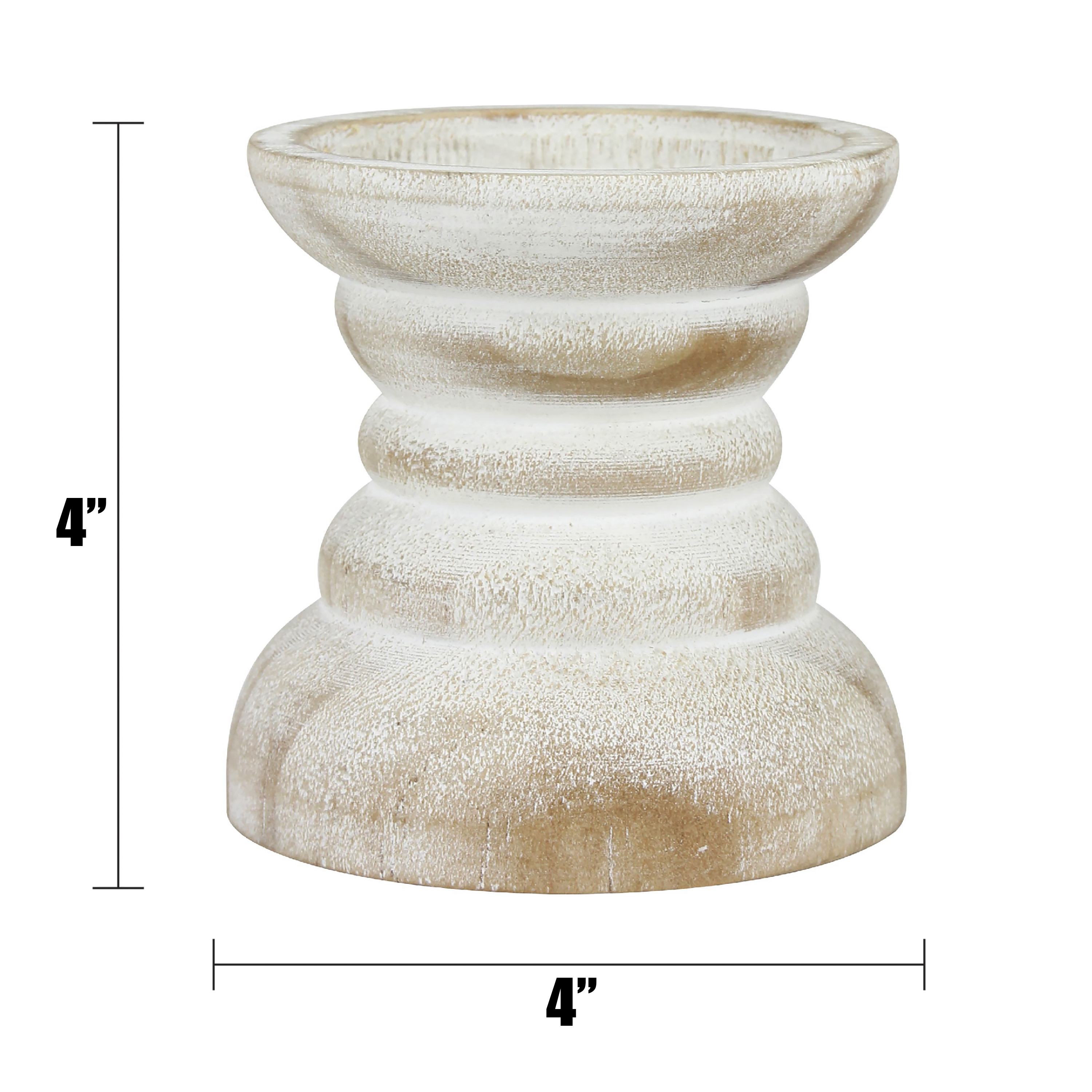 Stonebriar Tabletop 4" Coastal Wood Pillar Candle Holder, Off-White