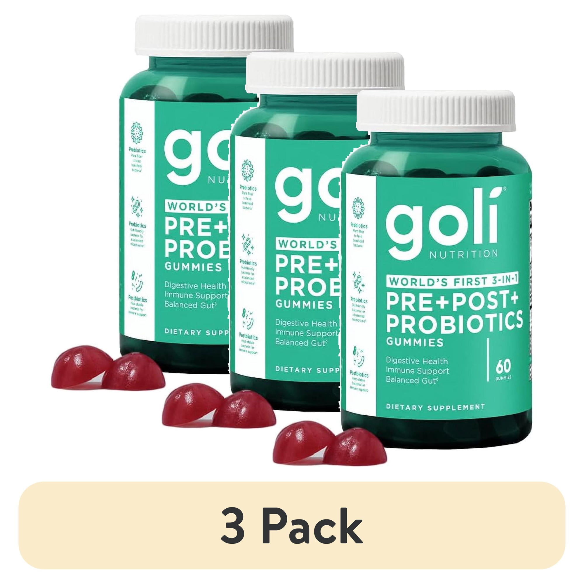 (3 pack) Goli Nutrition Pre+Post+ Probiotic Gummies, 60 Count