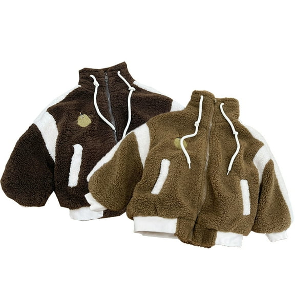 Esaierr Toddler Newborn Fleece Coats for Boys Girls Kids Padded Jacket Tops Winter Zipper Warm Coat Double Sided Fleece Outerwear for 9 Months-7 Years