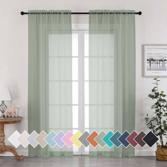 OVZME 2 Pieces Sheer Voile Curtains 84 inches Long-Lightweight Soft Window Treatment Drapery Panels for Master Room / Living Room, 2 Panels=84" W, Each W42 x L84, Sage Green