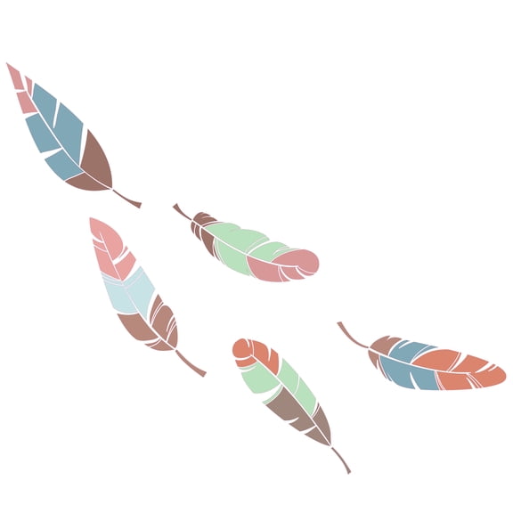 Nursery Living Room Art Adhesive Parrot Peacock Love Birds Feathers Vinyl Wall Decoration - 21" x 28" Removable Home Kids Bedroom Multicolored Striped Bird Plumes Design Vinyl Wall Decal Sticker