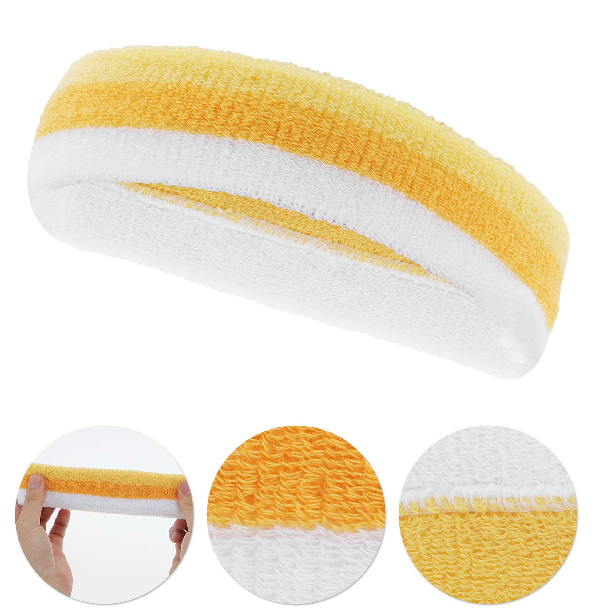 Unique Bargains 3Pcs Comfortable Headband With Wristband Sweat Headband White Yellow