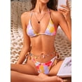 thumbnail image 2 of Bikini ZAFUL Triangle Halter de 2 piezas para mujer, morado y floral, 2 of 6
