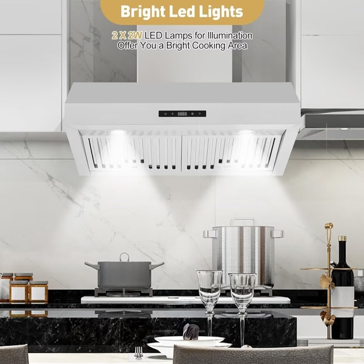 Range Hood 30 Inch, 400CFM Stainless Steel Kitchen Stove Vent Hood 3 Speed Exhaust Fan Touch, Wall Mount Range Hood with Ducted Ductless Convertible, Aluminum Filters