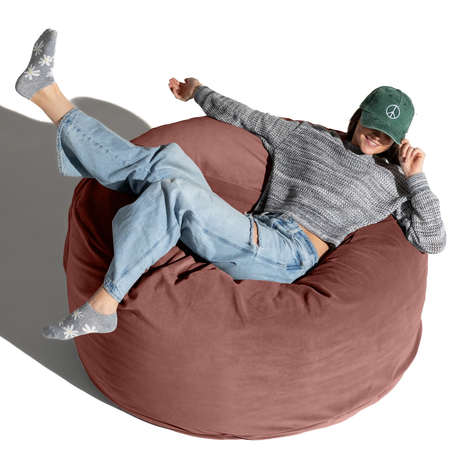 Jaxx 4 Foot Saxx - Large Round Bean Bag Chair for Adults - Lush Velvet Mauve