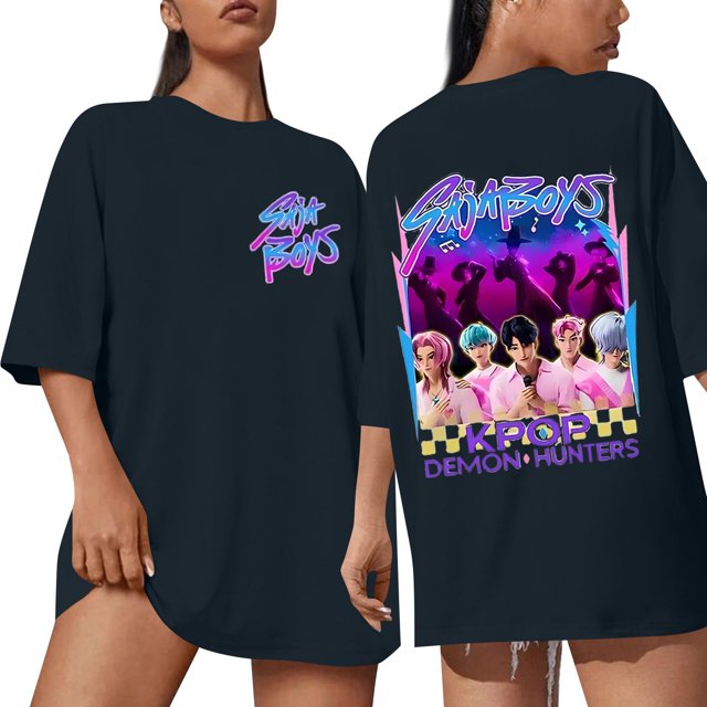 Pop cazadora para niña Demo-n Hunters Boys Girls Fashion Round-Neck Group Panels T Shirt (Dark Blue)