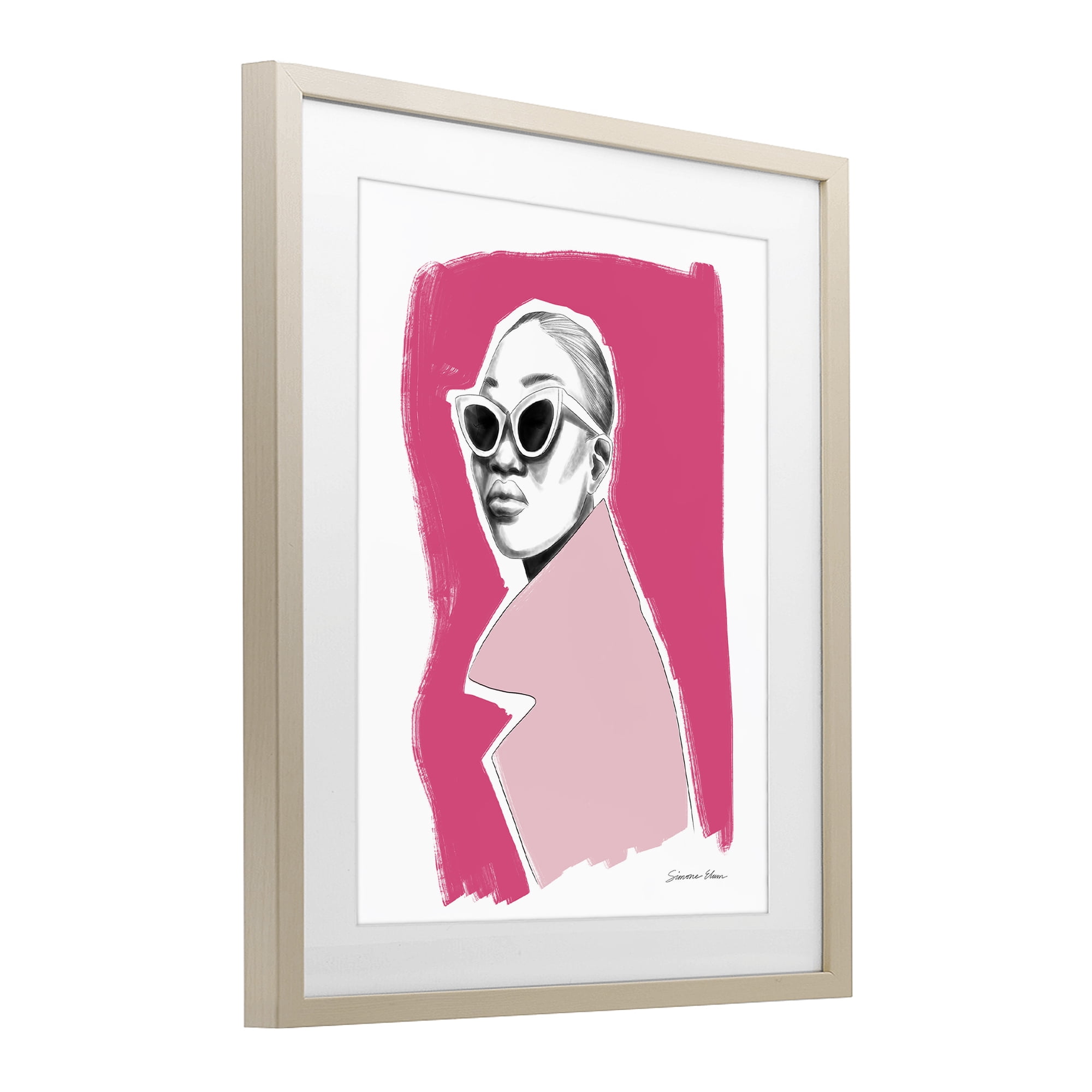Stupell Industries Pink Attitude Fashion Portrait Birch Framed Print Under Glass, design by Simone Elum