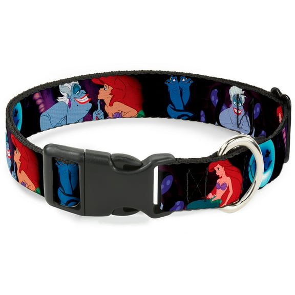 Disney Pet Collar, Dog Collar Plastic Buckle, The Little Mermaid Ariel Ursula Scenes, 7 to 8.5 Inches 0.5 Inch Wide