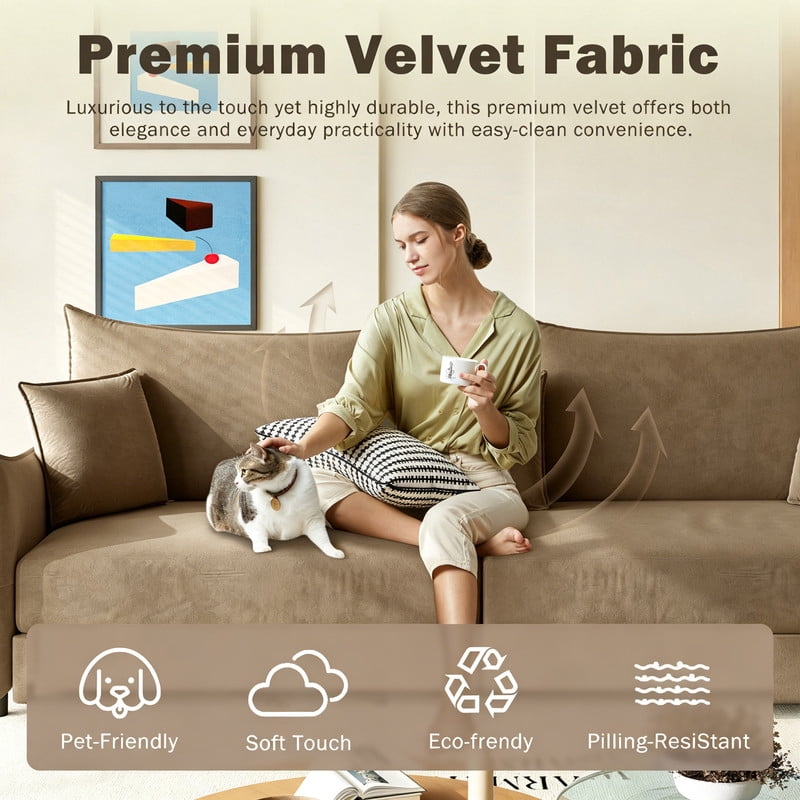 3-in-1 Convertible Pull Out Sofa Bed, 81.9'' King Size Sleeper Sofa Bed with Golden Accent Trim, Velvet 3-Seater Couch with 3 Pillows for Living Room, Small Space, Apartment