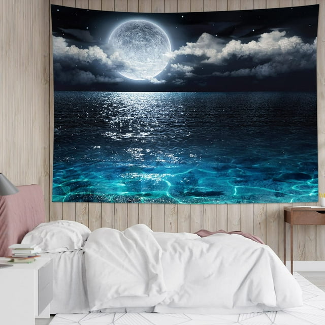 Tapiz de Pared LB Luna Océano 150x100 cm Cielo Nocturno