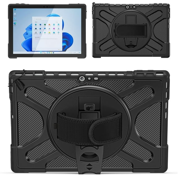 XYX Case for 12.3 inch Microsoft Surface Pro 7 Plus/Pro 7/6/5/4, 360 Rotating Heavy Duty Shockproof Cover with Kickstand and Hand Strap (Black)
