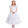 thumbnail image 5 of IBTOM CASTLE White First Communion Dresses for Girls Lace Flower Wedding Bridesmaid Pageant Birthday Baptism Party Formal Maxi Tulle Gown 11-12 Years White - Puff Sleeves, 5 of 8