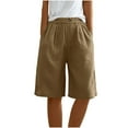 thumbnail image 4 of RYRJJ Bermuda Shorts for Women Wide Leg Cotton Linen Knee Length Summer Casual Long Shorts Loose High Waisted Short with Pockets(Khaki,XXL), 4 of 6
