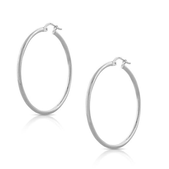 925 Sterling Silver Round Hoop Earrings, 1.50"