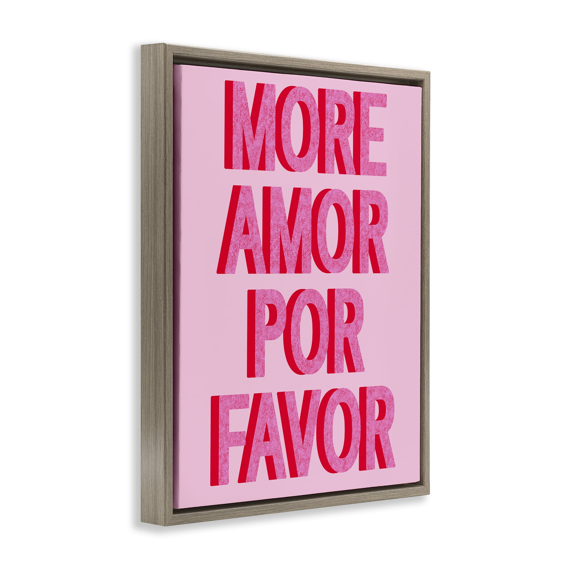 Stupell Industries Pink More Amor Typography Painting Brown Floater Framed Art Print Wall Art, 17 x 21