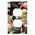thumbnail image 2 of Metal Light Switch Plate Outlet Cover Tropical Pink Flamingo Flower Leaves Black FGO005, 2 of 13