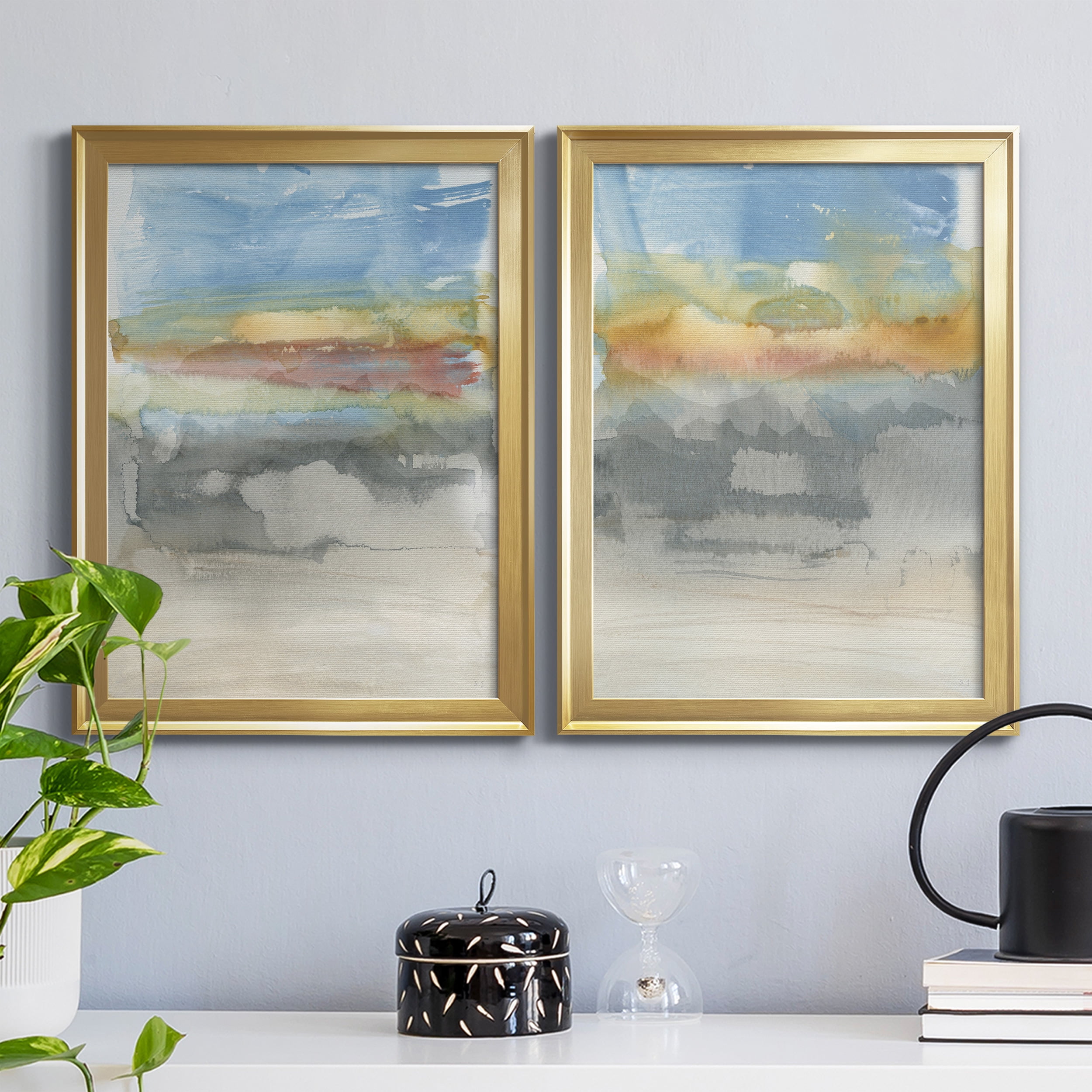 2 Piece Set High Desert Sunset I Premium Framed Canvas - Ready to Hang - 18.5 x 24.5 Each - Gold Frame