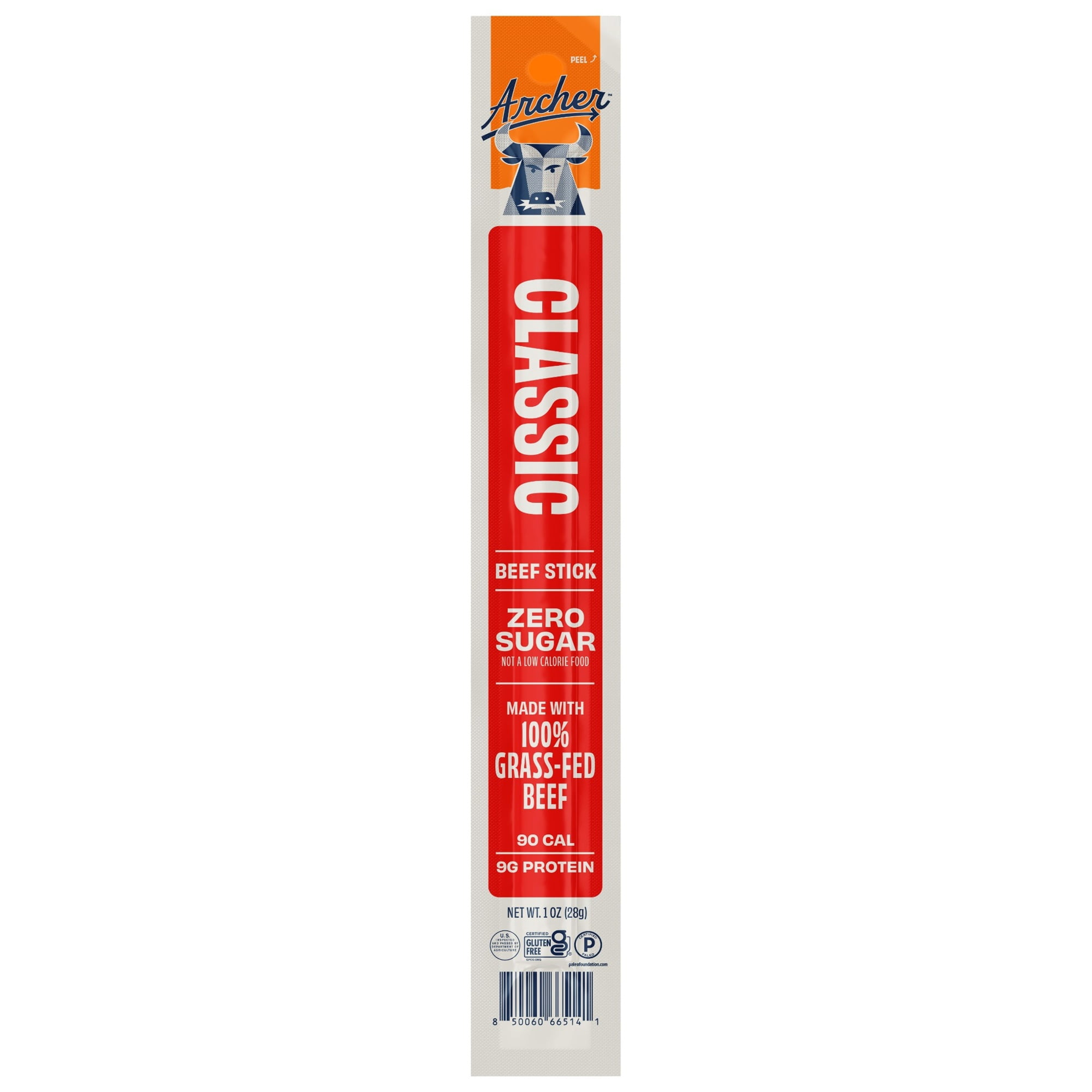 (6 pack) Archer Classic Beef Jerky Sticks, 9g Protein, 100% Grass-Fed, Zero Sugar, 1 oz, 8 Count
