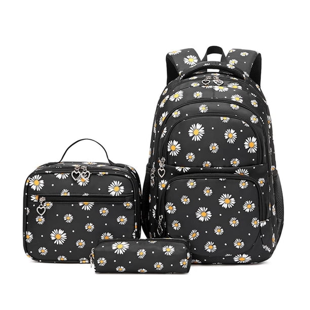 Mochila Armbq con estampado de margaritas para niñas, con bolsa de almuerzo y estuche para lápices